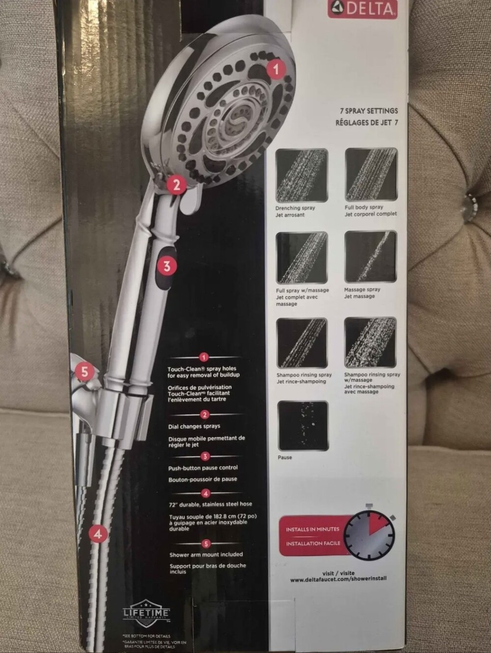 Delta Polished Silver Handheld Showerhead - Delta 7 Spray Jet Hand Shower New